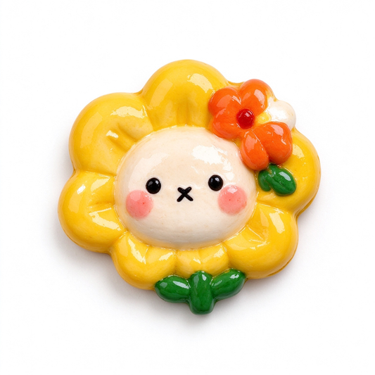 Smiling Sunflower Character Fridge Magnet