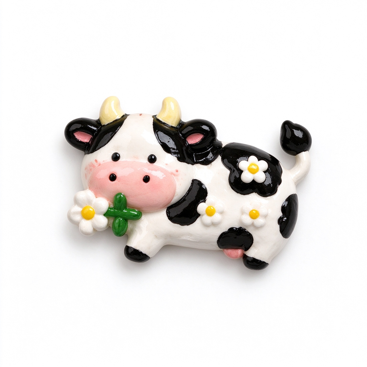 Cute Black and White Cow with Daisies Fridge Magnet