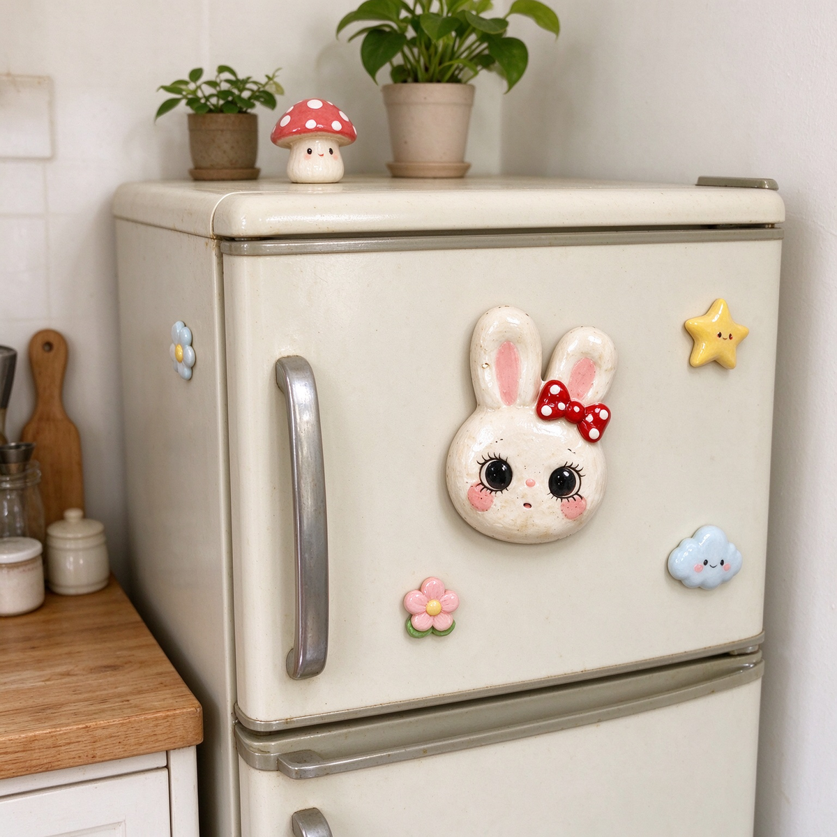Cute Bunny Bow Ceramic Fridge Magnet
