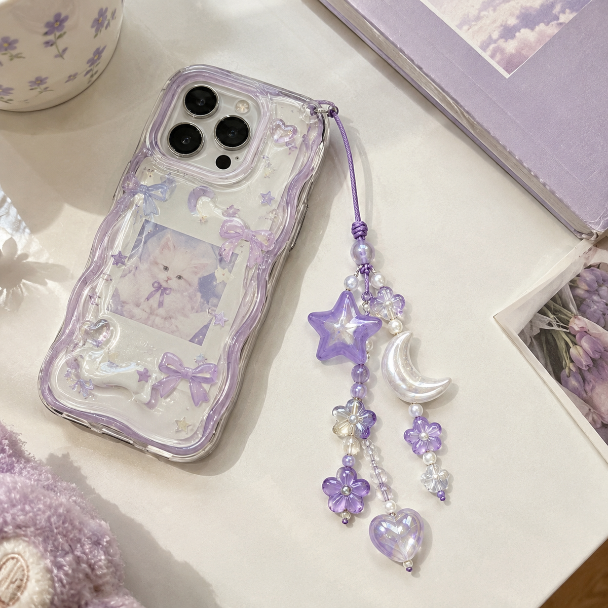 Purple Moon Star Phone Charm
