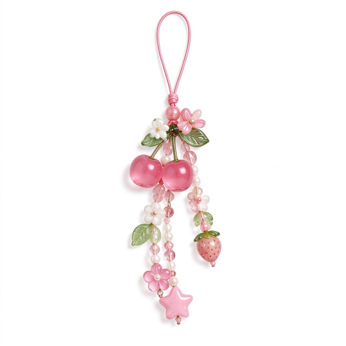 Pink Cherry Strawberry Phone Charm