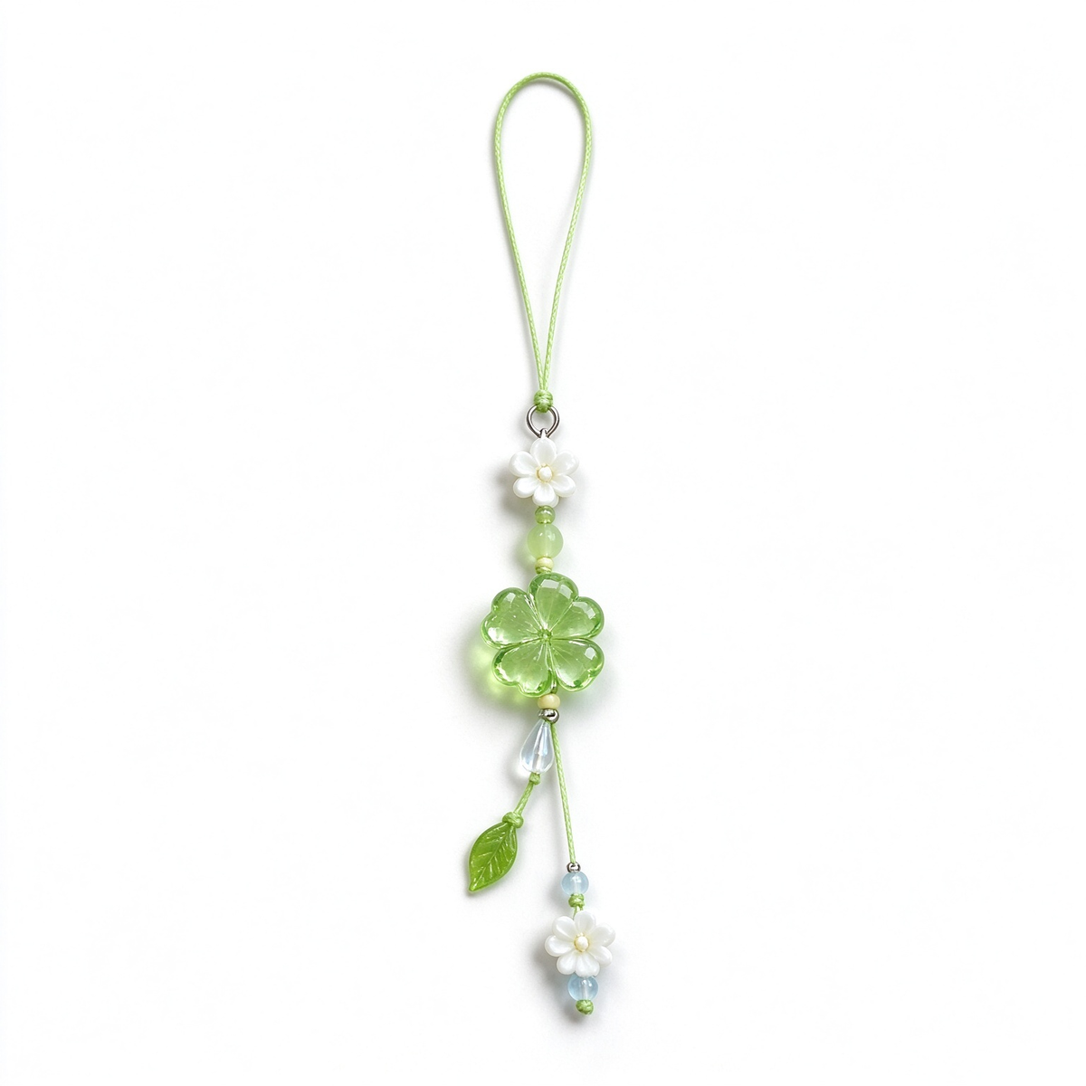 Green Clover & Daisy Beaded Phone Charm