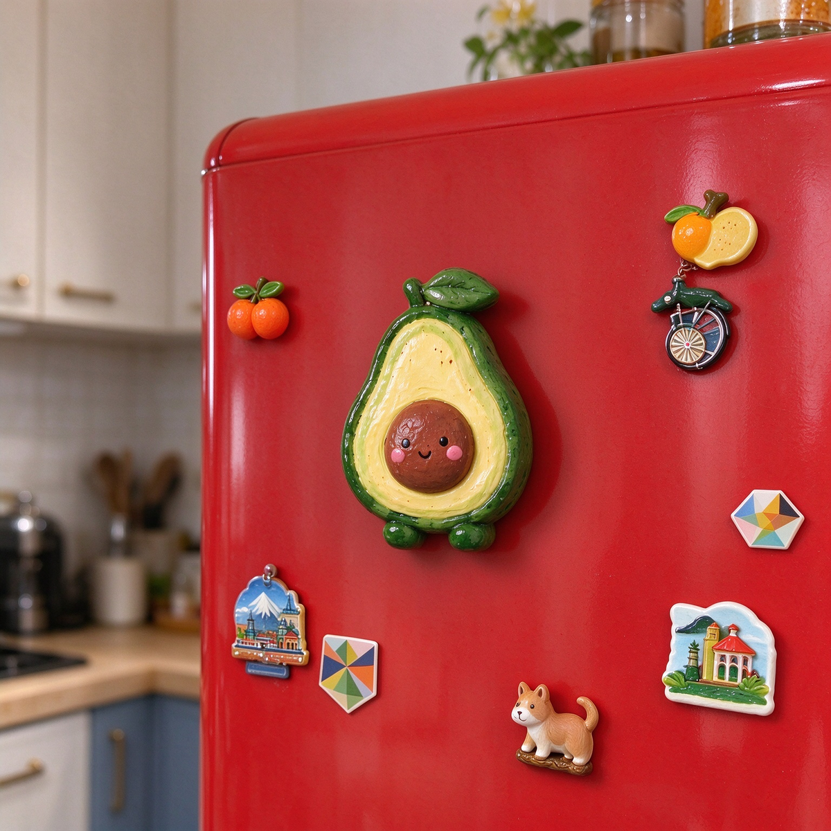 Smiling Avocado Character Ceramic Fridge Magnet