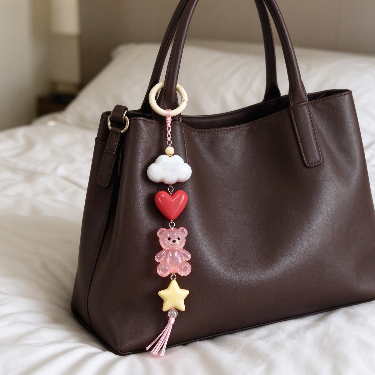Pink Teddy Bear Cloud Star Bag Charm