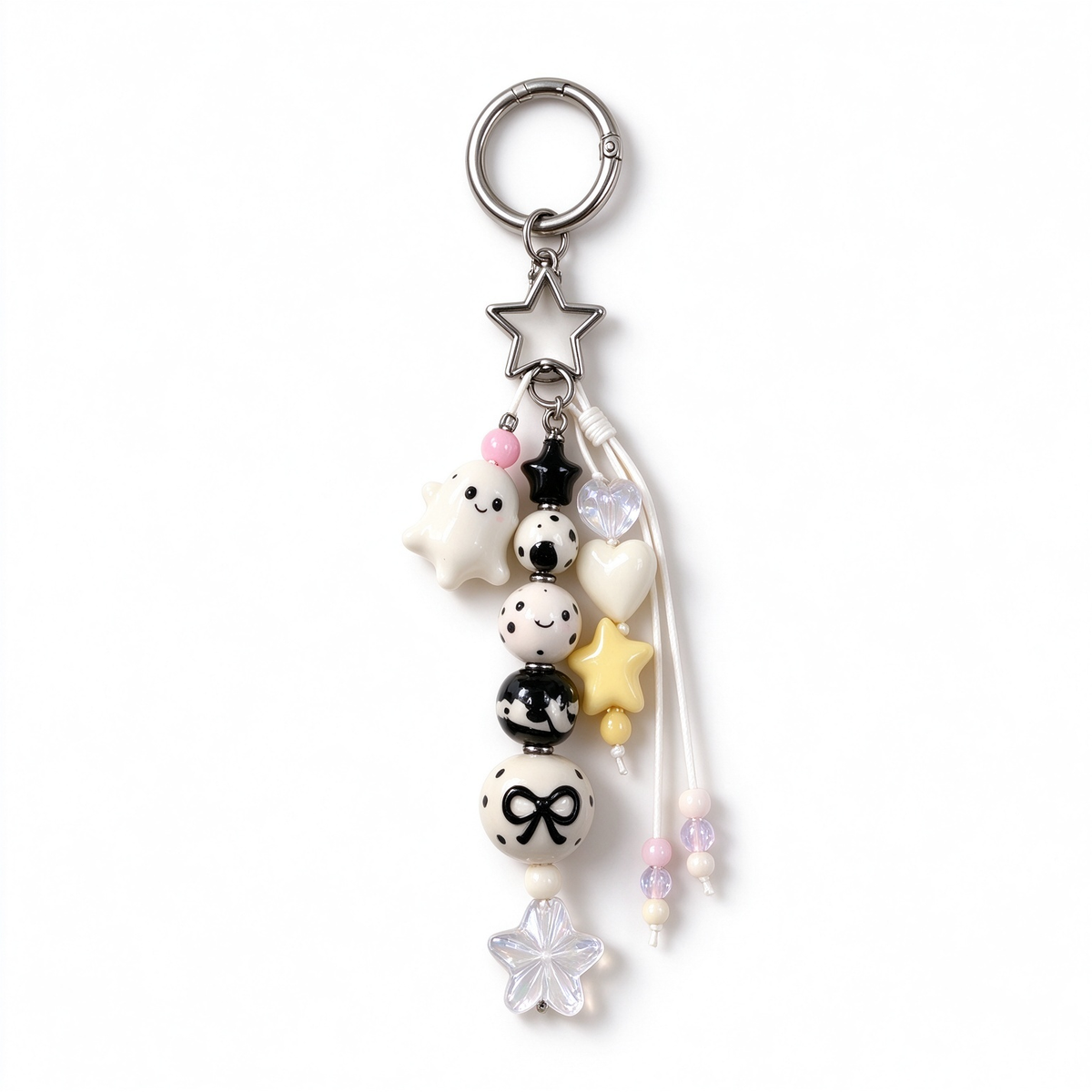 Black and White Ghost Star Beaded Bag Charm