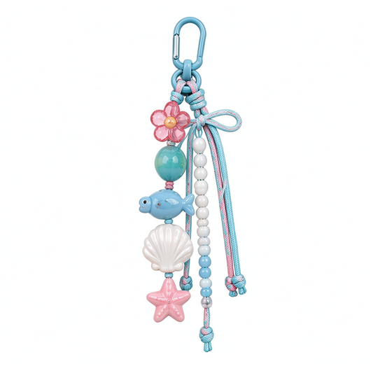 Blue and Pink Ocean Shell Fish Bag Charm