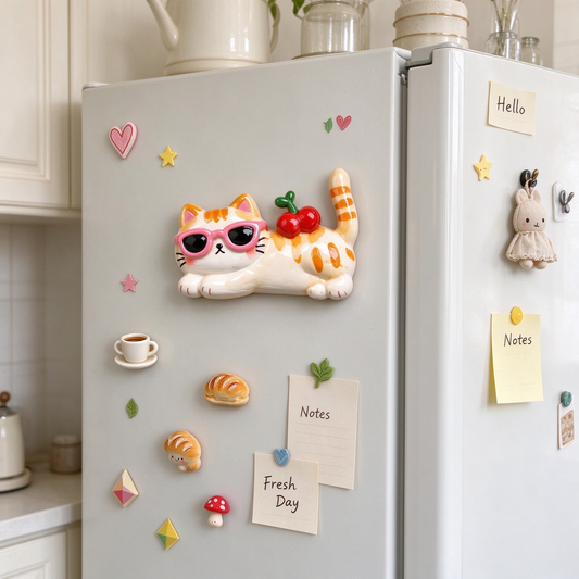 Cool Orange Cat with Pink Sunglasses Fridge Magnet