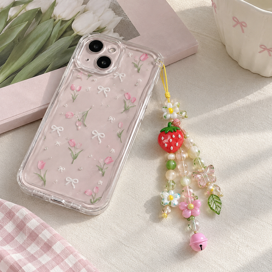 Strawberry Flower Bell Phone Charm