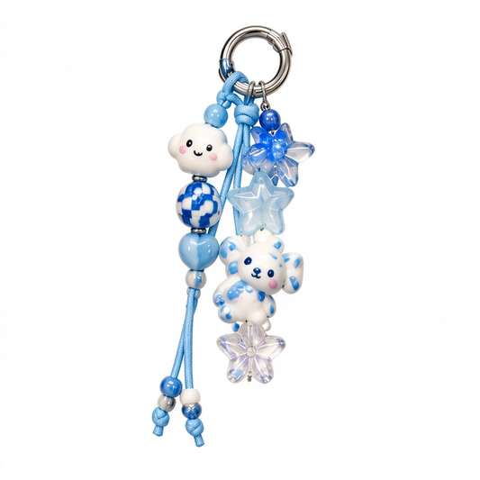 Blue Cloud Bunny & Star Beaded Bag Charm