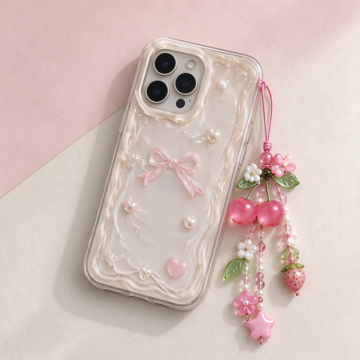 Pink Cherry Strawberry Phone Charm