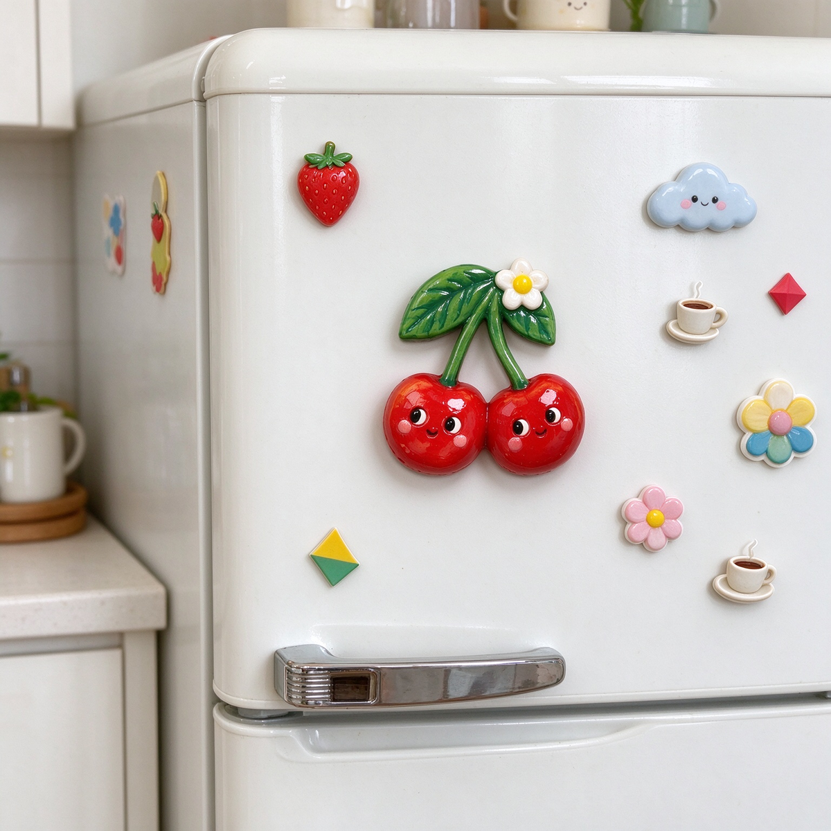 Kawaii Cherry Duo Ceramic Fridge Magnet