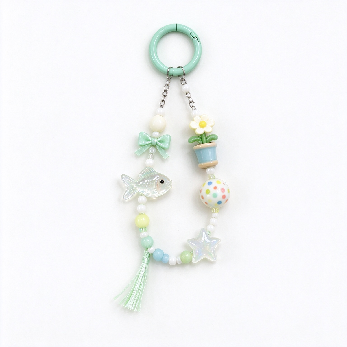 Mint Pastel Whimsical Beaded Bag Charm