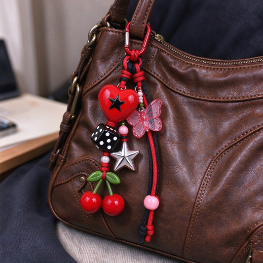 Red & Black Cherry Heart Dice Bag Charm