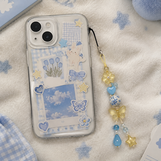 Yellow Blue Butterfly Floral Phone Charm