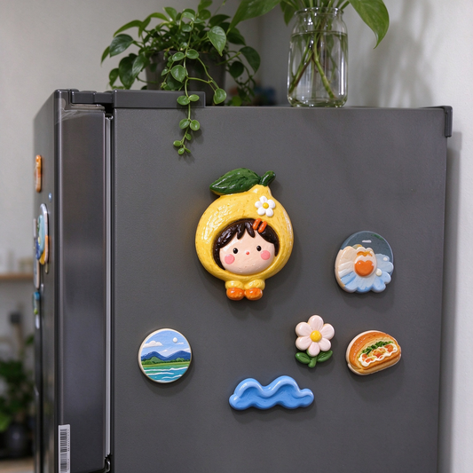 Cute Lemon Hood Girl Ceramic Fridge Magnet