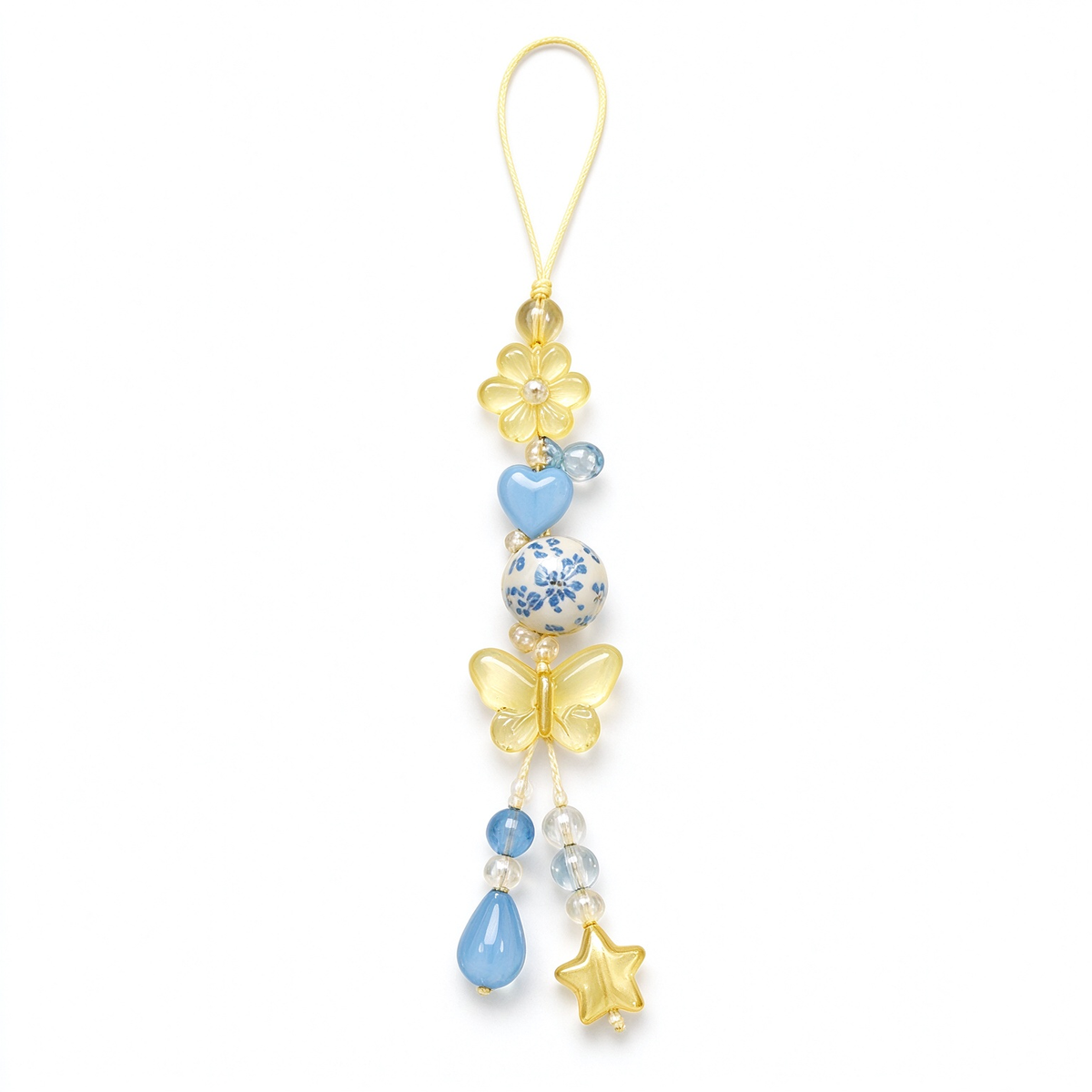 Yellow Blue Butterfly Floral Phone Charm