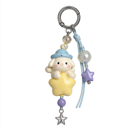 Pastel Bunny & Yellow Star Beaded Bag Charm