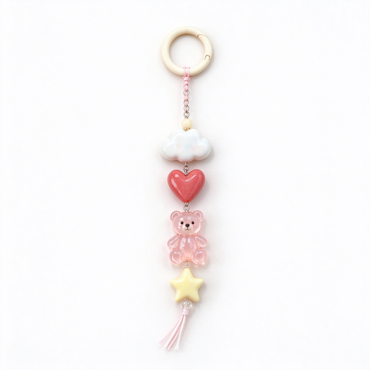 Pink Teddy Bear Cloud Star Bag Charm
