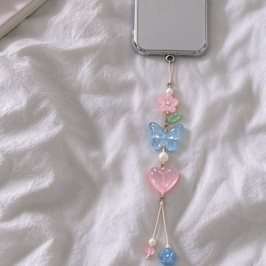 Pink Heart & Blue Butterfly Pastel Phone Charm