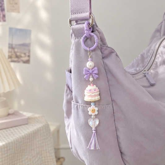 Lavender Cake Bow Flower Bag Charm