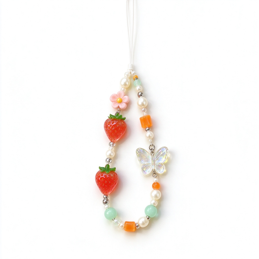 Strawberry Daisy Butterfly Phone Charm