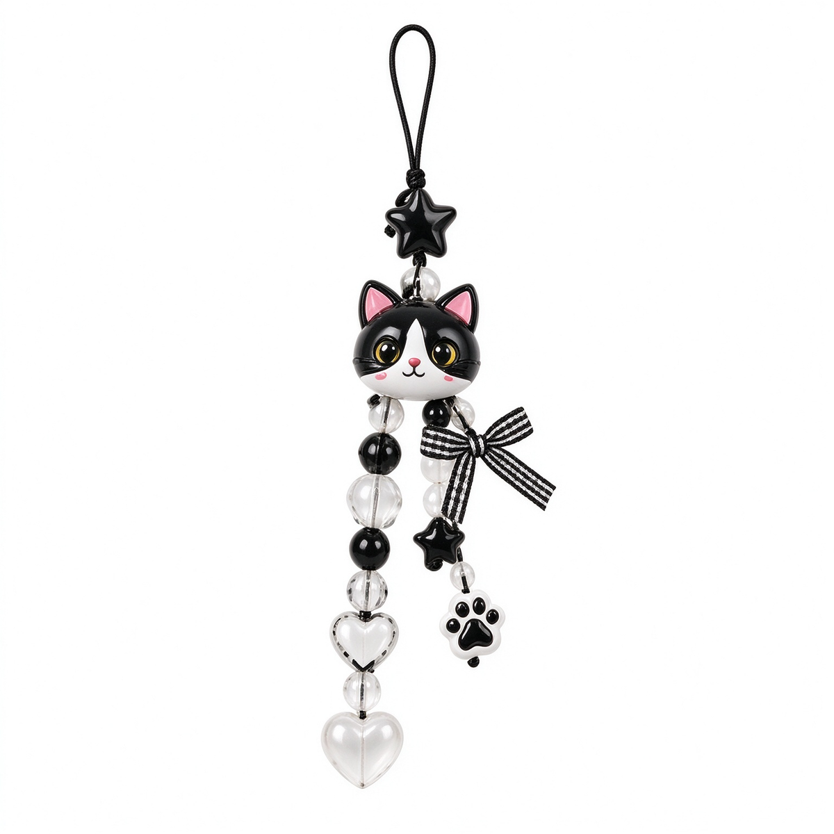 Black Cat Star Heart Phone Charm
